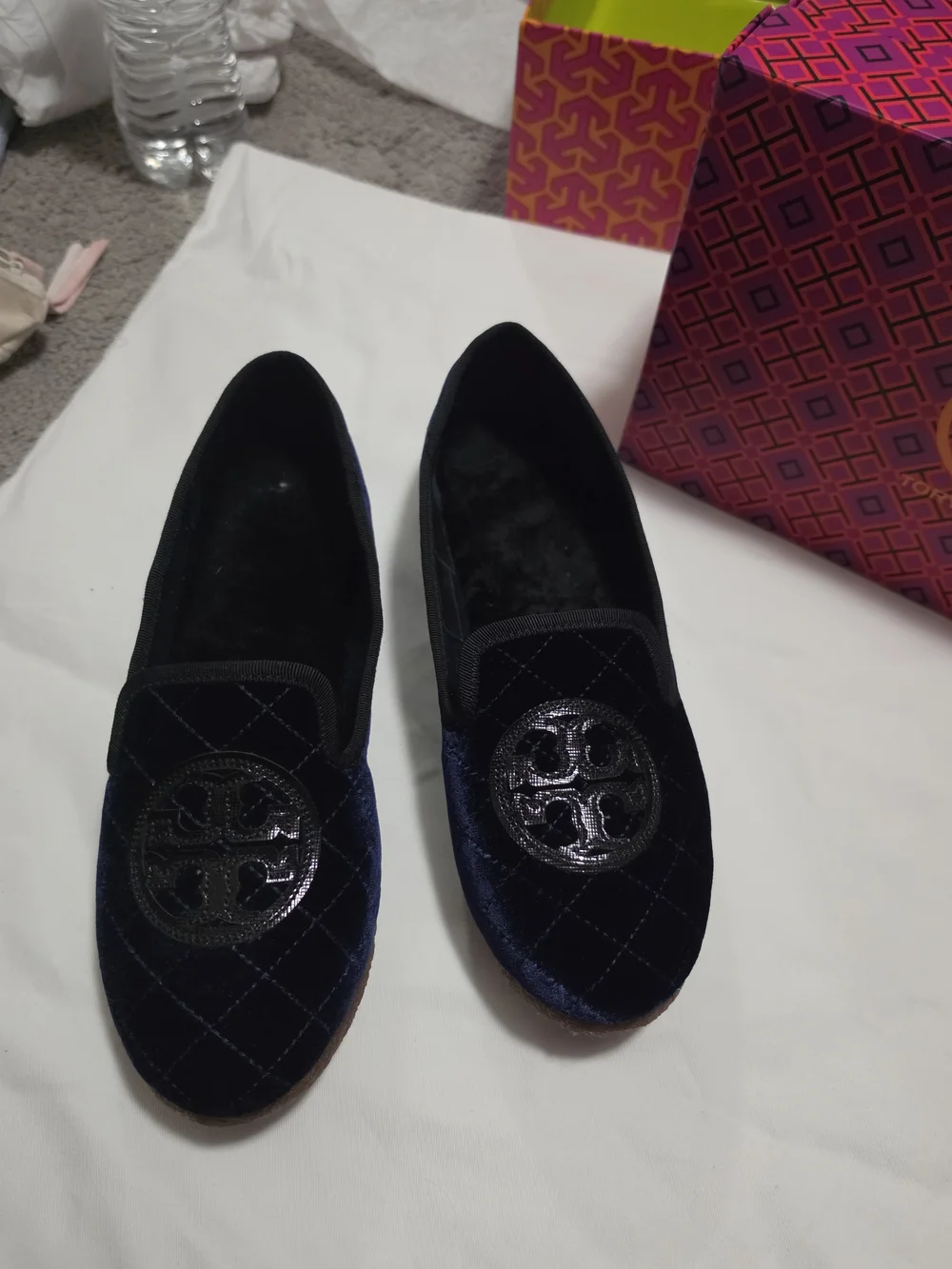 Tory Burch Velvet Quilted Navy Blue Women’s Slip-On Loafers Size 8
